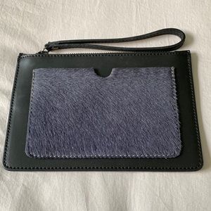 Made in Italy black and grey clutch/wristlet with faux fur detail
